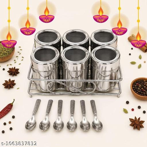 ECOLEX 6 in 1 Premium Horizontal Stainless Steel 6 Jar Spice Rack