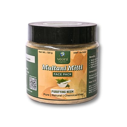 Veora Organics Multani Mitti Face Pack with Neem | Natural Deep Cleansing & Detox Face Mask | Oil Control, Acne Care & Skin Purifying | Chemical-Free Herbal Face Pack | 120g
