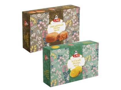 Lal Sweets Kesar Peda & Dharwad Peda Combo Pack 200g Each - 400g Lal Sweets Kesar Peda & Dharwad Peda Combo Pack 200g Each - 400g