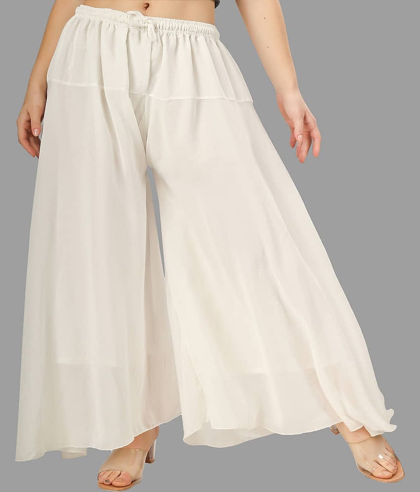 Aadrika White Georgette Flared Women's Palazzos ( Pack of 1 )