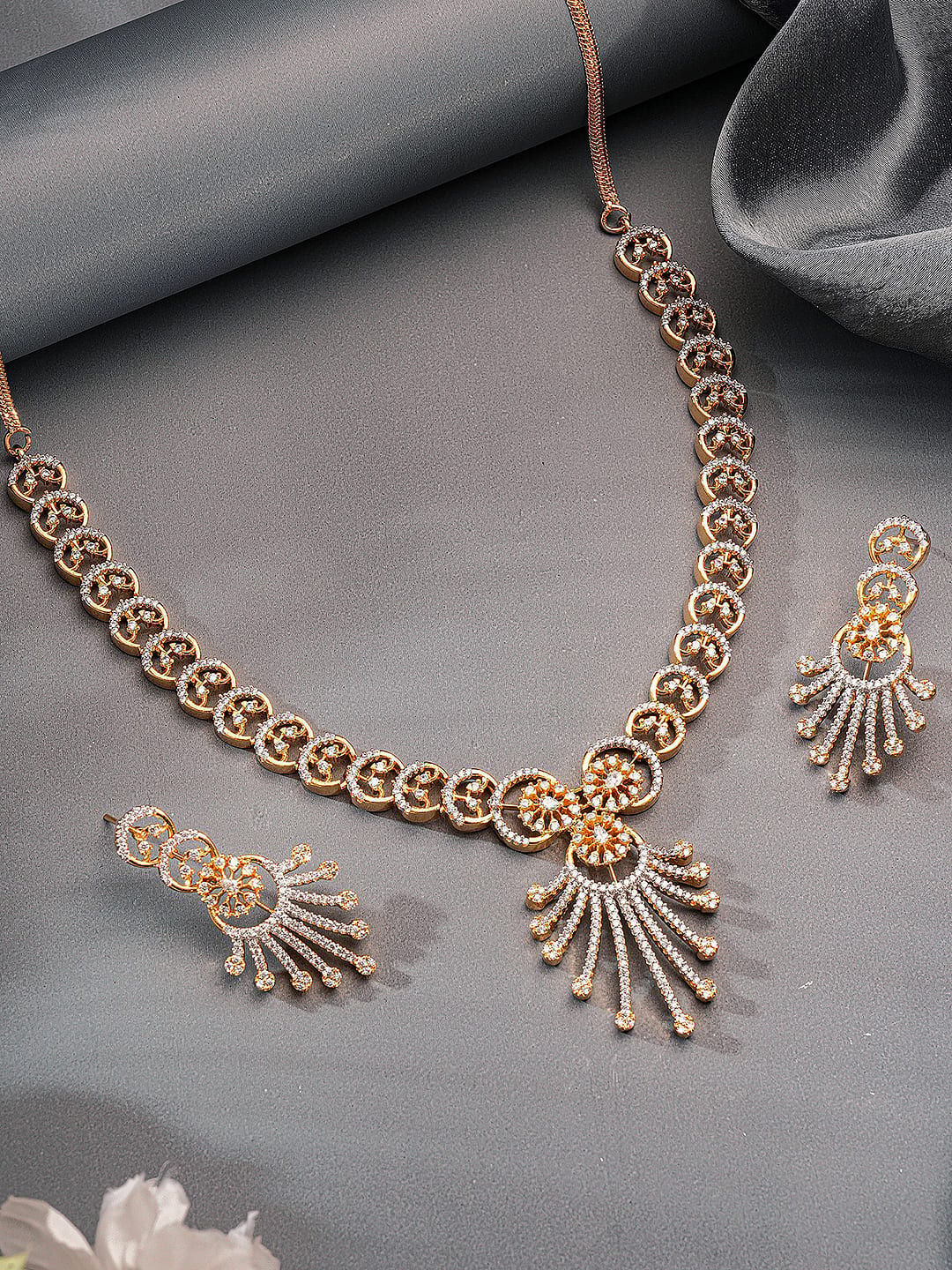Gold Plated AD Studded Pendant Luxe Jewellery Set