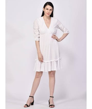 NUEVOSDAMAS Women Cotton A-line Dress ( White )