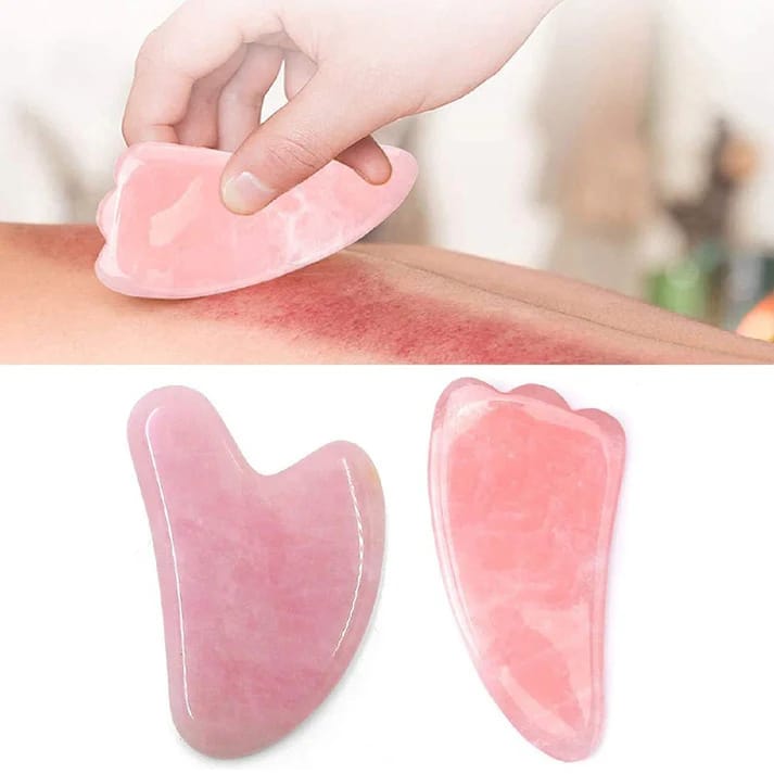 Sahaj Hast Pink Jade Gua Sha Massage Tool  2-Piece Set for Face, Neck & Body