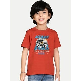 Radprix Boys Typography, Printed Pure Cotton T Shirt (Red, Pack Of 1)