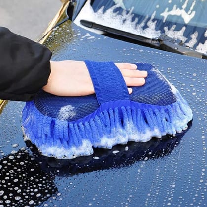 Blue Car Wash Sponge – Microfiber & Mesh Dual Layer Cleaning Sponge for Car, Bike & Auto Detailing