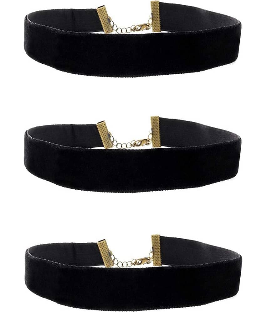 Romp Fashion 3 Pieces Black Velvet Finish Choker Necklace Belt for Girls Women - Black