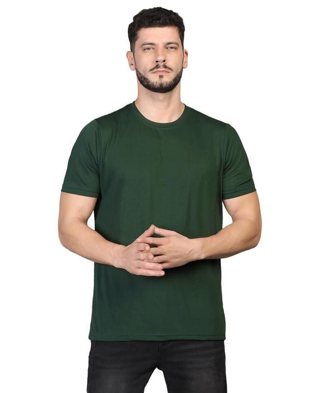 Men's Casual Half Sleeve Solid Cotton Blended Round Neck T-Shirt (B.Green, XS)-PID47107