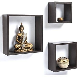 Onlinecraft Wooden Wall Decor Rack Shelf Wooden Wall Shelf (Number Of Shelves - 3, Black)