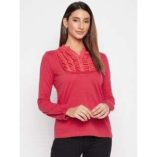PURYS Women Pink Solid Basic Top