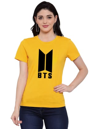 Women's Cotton Blend Bts Print Printed T-Shirt S (Yellow)