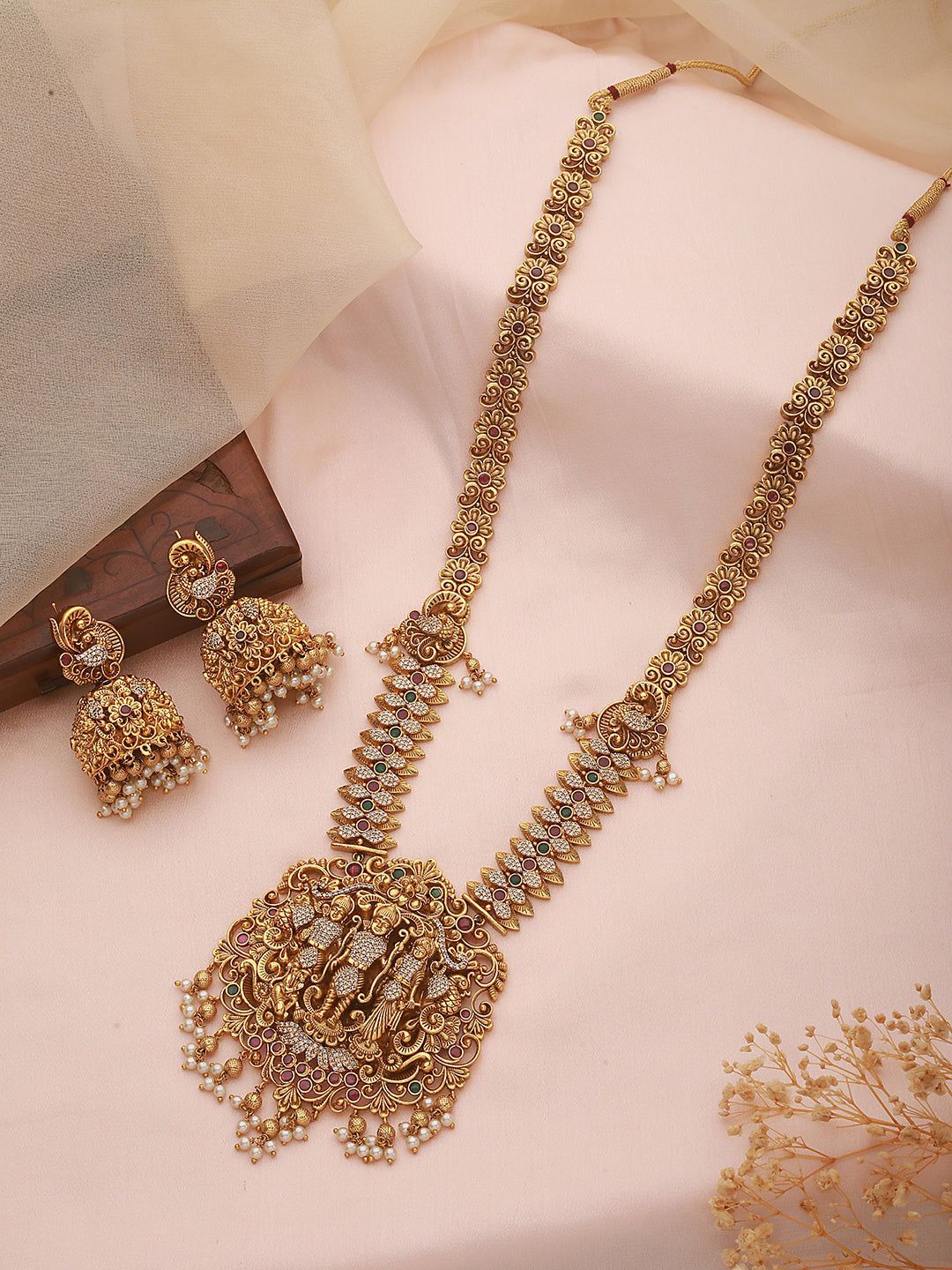 GoldPlated AD Embellished Temple Ram Darbaar Jewellery Set