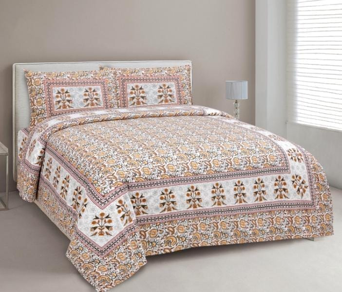 3001-Hometrade India-Standard King Size (90*108 Inches) Double Bedsheet With 2 Pillow Cover-RJ-14-Jaipur lining-3511