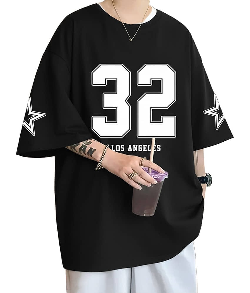 AOOSH Men Cotton Blend Oversized Fit Printed T Shirt ( Grey )