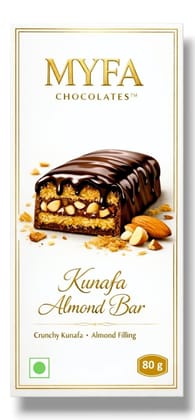 Myfa Chocolates Almond Kunafa Chocolate Bar, Crunchy Kunafa with Almond Filling, 80g Myfa Chocolates Almond Kunafa Chocolate Bar, Crunchy Kunafa with Almond Filling, 80g