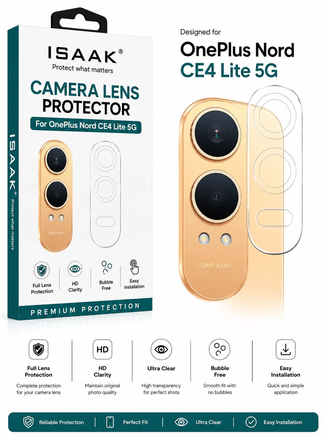 ISAAK Back Camera Lens Protector compatible for OnePlus Nord CE4 Lite 5G (Pack of 1)