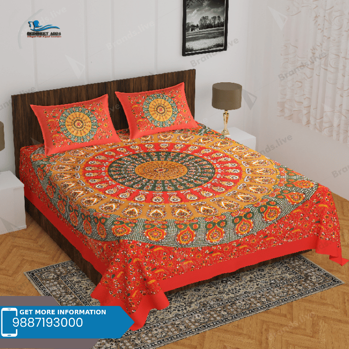 3001-Hometrade India-Standard King Size (90*108 Inches) Double Bedsheet With 2 Pillow Cover-RJ-14-Jaipur lining-3397