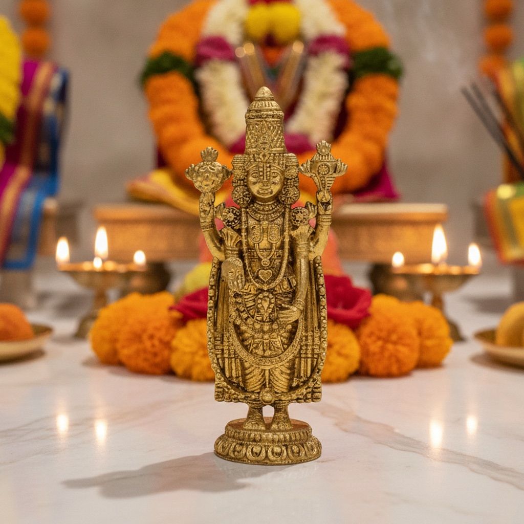 Brass Balaji Idol Statue, Height : 5 Inch (BSMAS1921 F)
