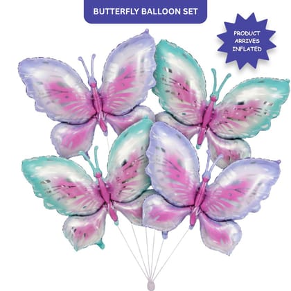 Pink & Purple Butterfly Shaped Foil Balloons (Pack of 4) | Large Helium Filled & Delivered Inflated | Birthday Decoration Balloons
