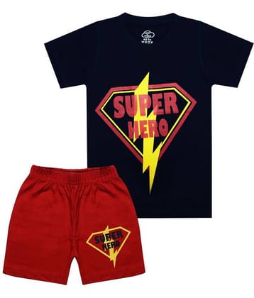 MIST N FOGG Pack of 1 Boys Cotton Blend T-Shirt & Shorts Set ( Blue )