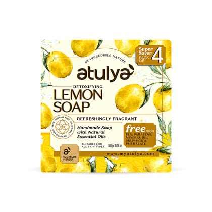 Atulya Lemon Soap | Detoxifies and Revitalizes Skin | Pack of 4 - 300gm