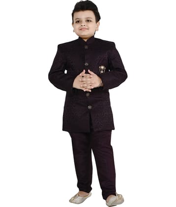 Arshia Fashions Boys Jacquard Wine Sherwani ( Pack of 1 )