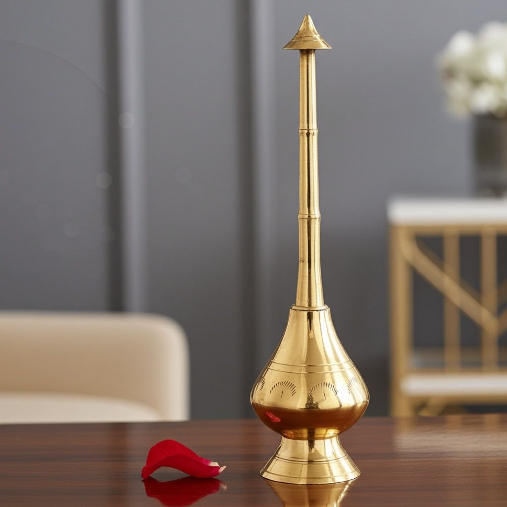 Brass Rosewater Sprinkler Gulab Pash � Traditional Pooja Accessory, Height : 8.7 Inch (ZMAS238 D)