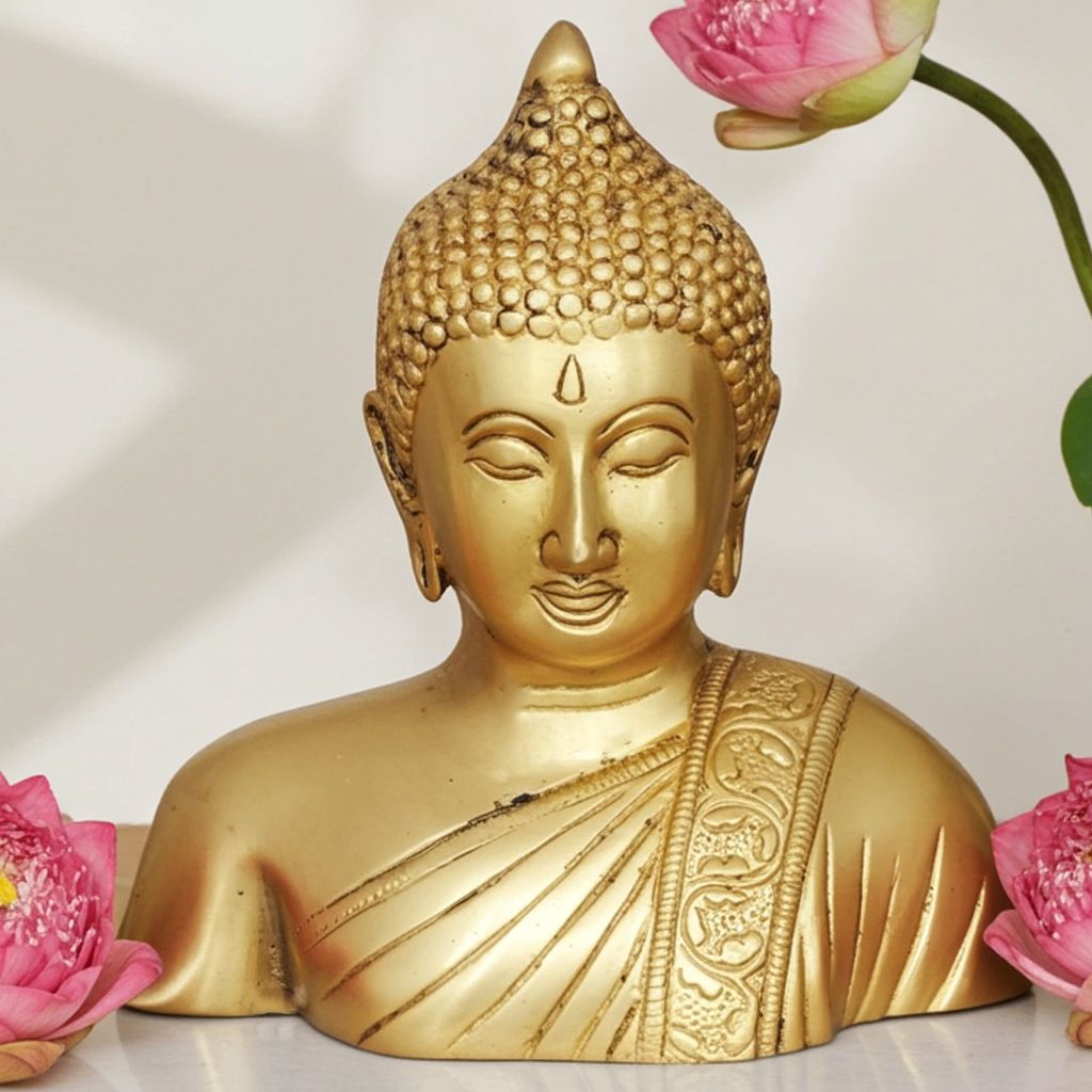 Brass Half Buddha Face Showpiece - Peaceful Home Decor, Height : 6 Inch (BSMAS1073 F)