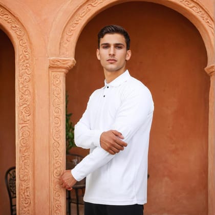 Men Polo T-Shirt Full Sleeves White Men Polo T-Shirt Full Sleeves White