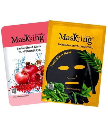 Masking BeautyDiva Pomegranate, Moringa, Mint and Charcoal Face Sheet Mask Masks 50 ml Pack of 2