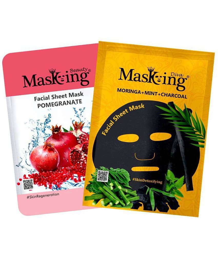 Masking BeautyDiva Pomegranate, Moringa, Mint and Charcoal Face Sheet Mask Masks 50 ml Pack of 2