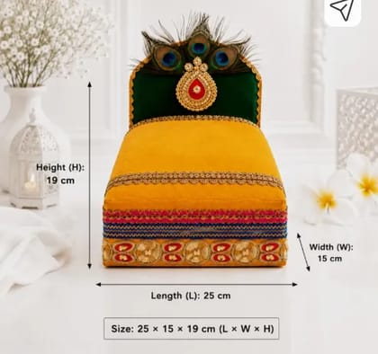 Patitapaban Laddu Gopal Luxury Bed Set with Cushions & Blanket | Wooden All Purpose Chowki (Green, Yellow, Pack of 1)