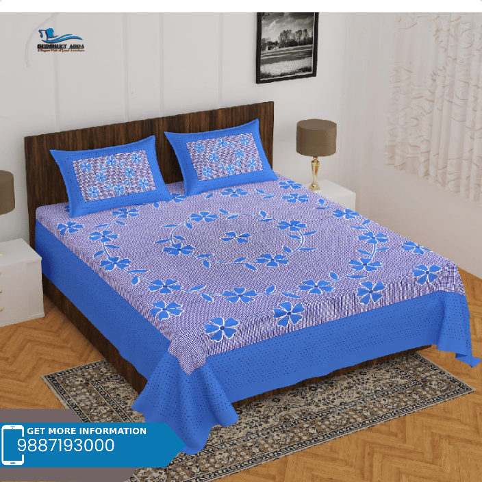 3001-Hometrade India-Standard King Size (90*108 Inches)-Buy Pure Cotton Jaipuri Printed Flat King Size Double Bedsheet With 2 Matching Pillow Cover