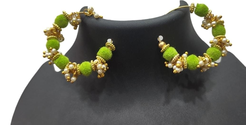 oxidized gold plated green beads traditional hoop earrings for women