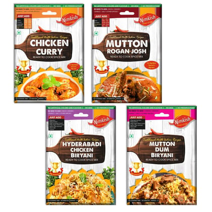 Nimkish Biryani & Curry Spice Mix Combo Pack of 4 | Ready-to-Cook Instant Masala Premix for Rice & Gravy Dishes | Authentic Indian Flavors Nimkish Biryani & Curry Spice Mix Combo Pack of 4 | Ready-to-Cook Instant Masala Premix for Rice & Gravy Dishes | Authentic Indian Flavors