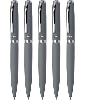 UJJi Grey Color Matte Finish Body Pack of 5 Twist Mechanism (Blue Ink) Metal Ball Pen