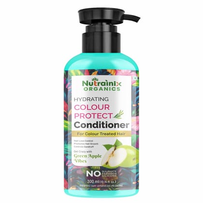 Nutrainix Organics Hydrating Colour-Protect Conditioner, Vibrant Hydration for Coloured & Treated Hair – Green Apple Freshness - 300ml