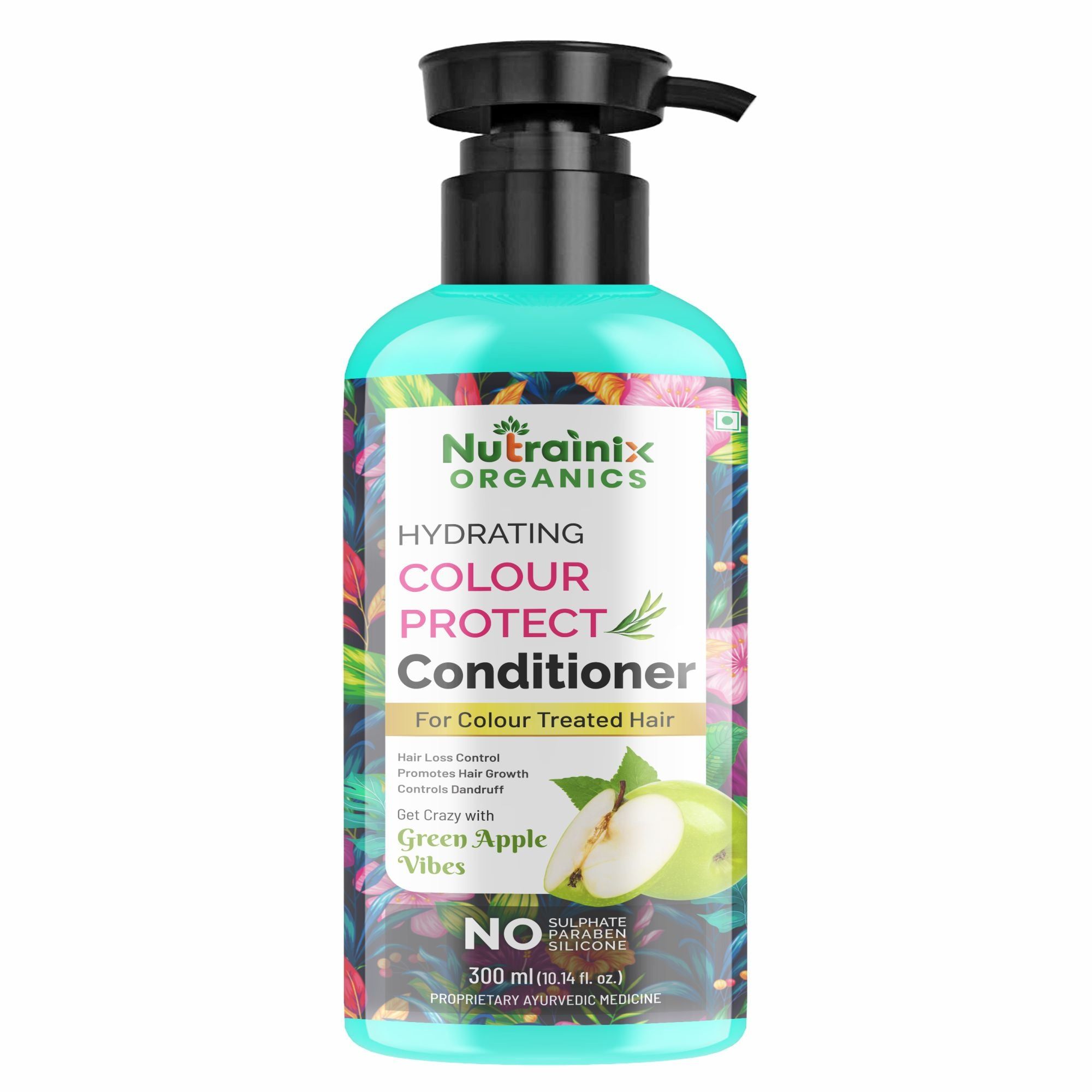 Nutrainix Organics Hydrating Colour-Protect Conditioner, Vibrant Hydration for Coloured & Treated Hair – Green Apple Freshness - 300ml