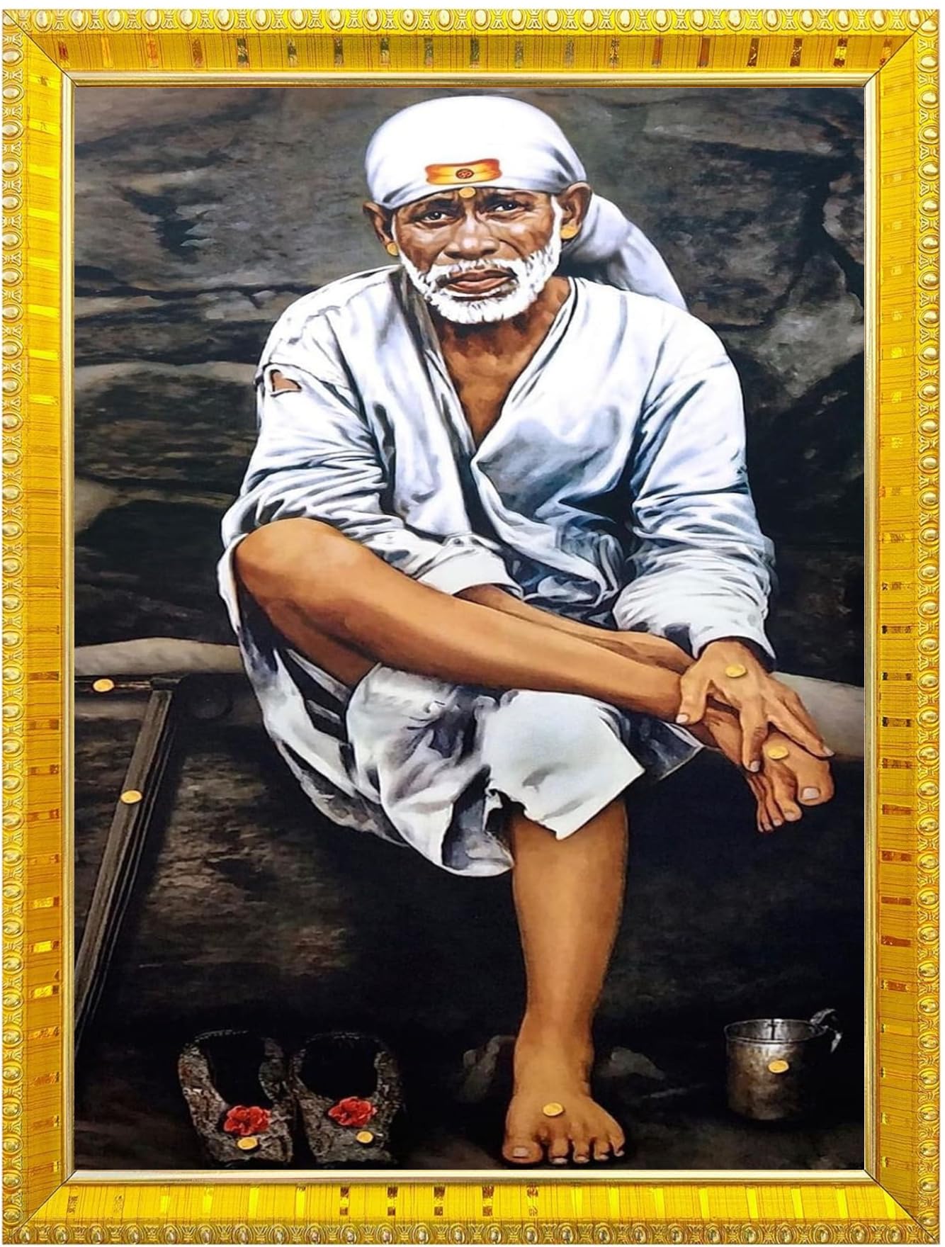 NOKKES Sai Baba Shirdi sai baba photo frame Golden 5X7 Inch Photo Frame_AQW7