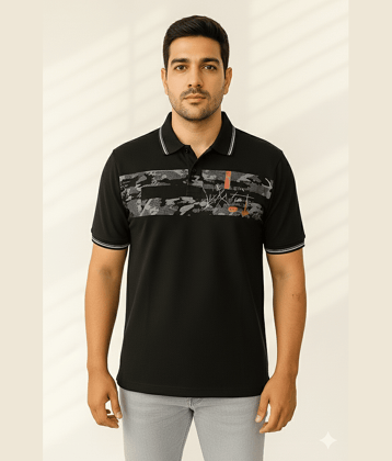 Dollar Men Cotton Regular Fit Printed Polo T Shirt ( Black )