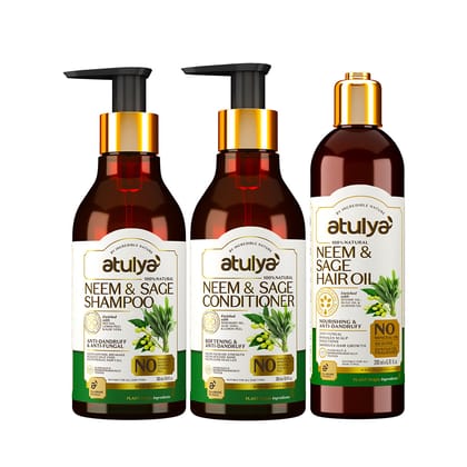 atulya Neem & Sage Shampoo, Conditioner with Hair Oil Combo (Set of 3)