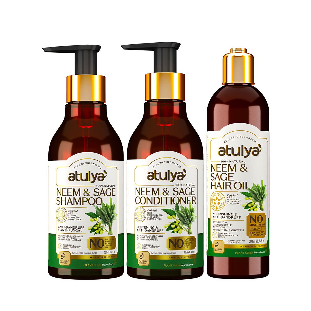 atulya Neem & Sage Shampoo, Conditioner with Hair Oil Combo (Set of 3)