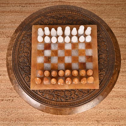 Handcrafted Chess Set - Yellow Aventurine & White Quartz Board