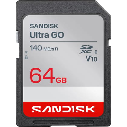 SANDISK 64GB Ultra Go SD Card UHS-I, Up to 140MB/s Read Speed, Full HD Video Recording, Memory Card for DSLR and Mirrorless Camera, 10-Year Warranty