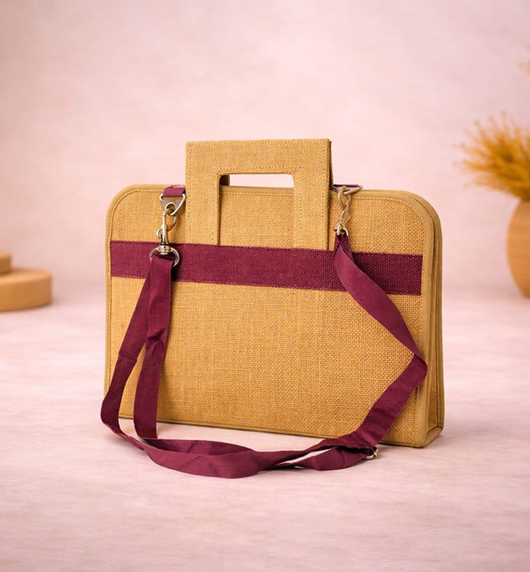 Hancrafted Natural Jute bag with Maroon Handle