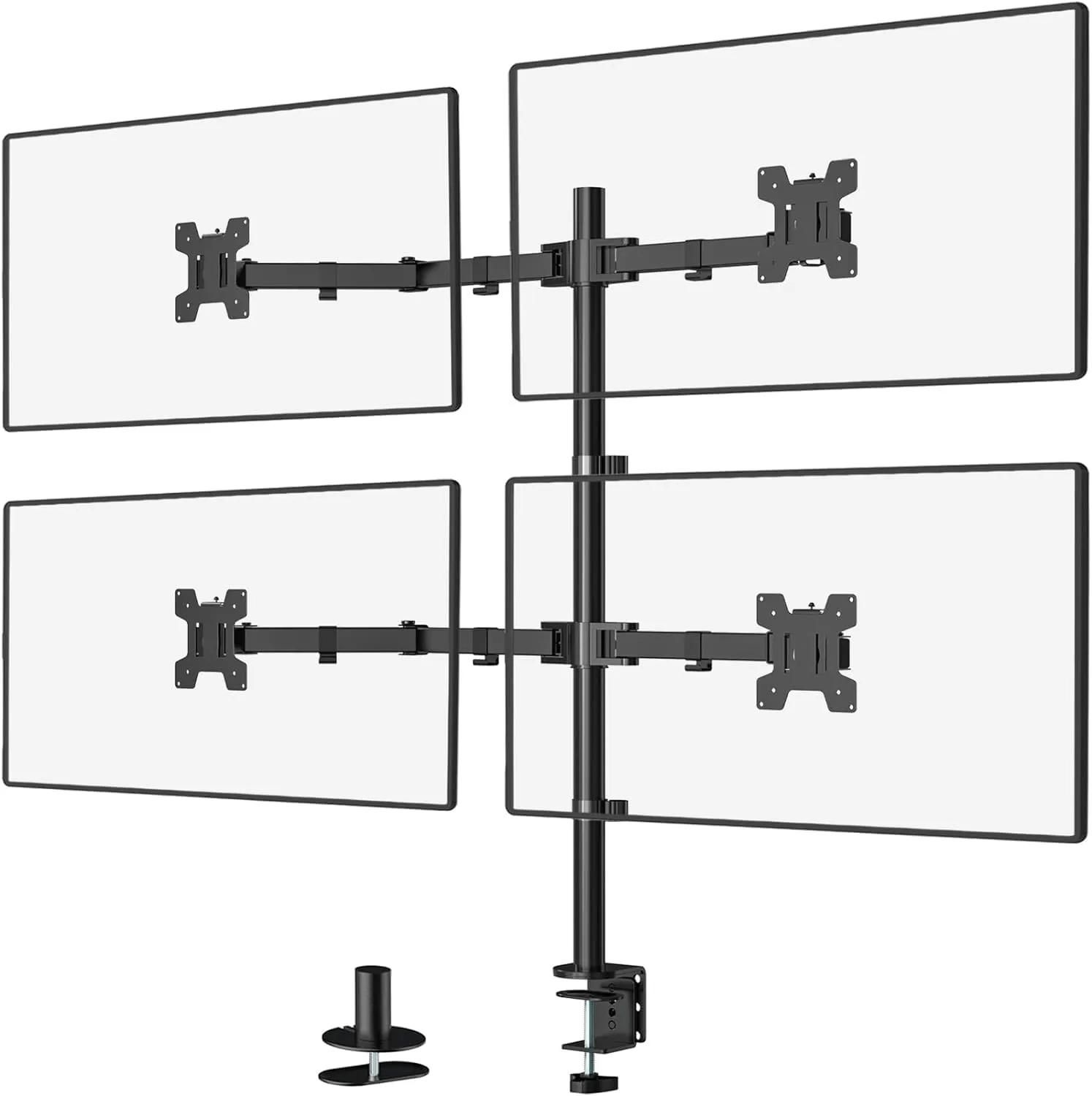 Monitor LED Stand (1x4) Height Adjustable LED Screen Desk Mount with Screw-Type Clamp, Rotate, Tilt & Swivel Arm for 27" (68.5cm) Monitors
