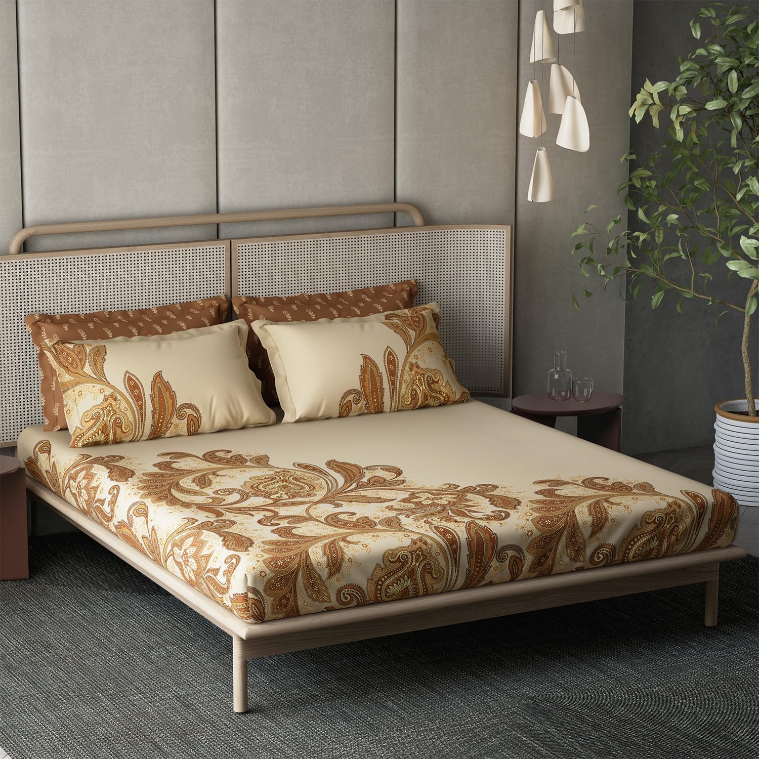 DDECOR - Orion Collection 100% Cotton Ethnic Pattern 180TC Super King |274 CM X 274 CM| Brown