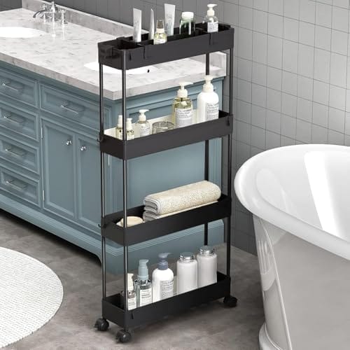 Allkartz - 4 Tier Slim Rolling Trolley Organizer Storage Rack with Wheels – Kitchen Trolley Organizer,