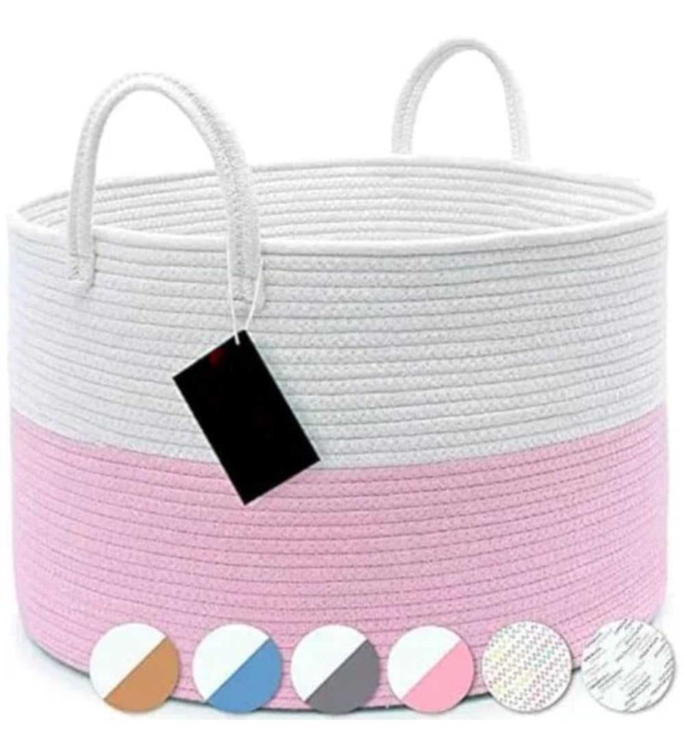 Generic Cotton Pack Of_1 14x12 Inch Laundry Storage Basket For Clothes (Pink-White)-PID66457
