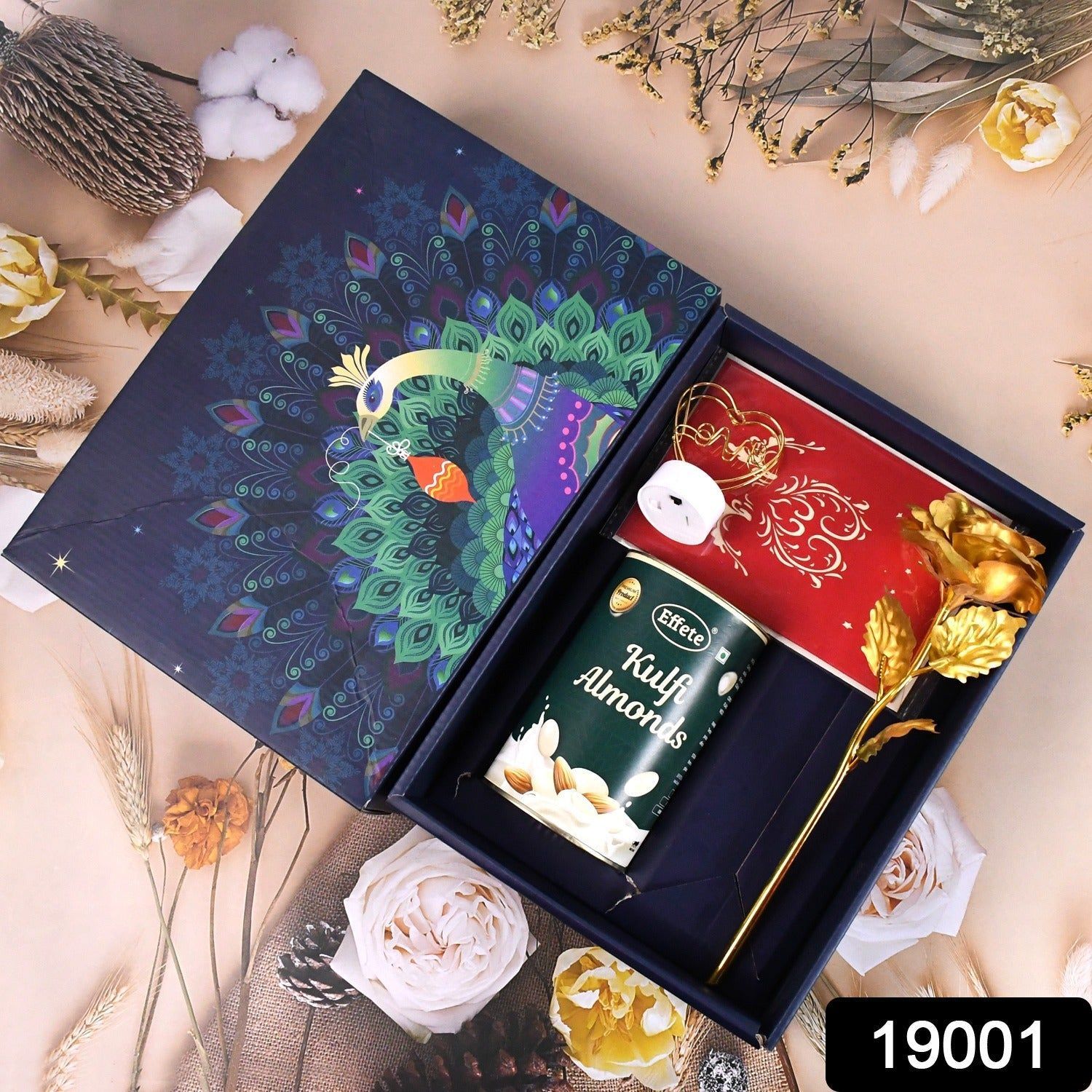 Valentine’s Day Love Set - Heart Light, Chocolates & Golden Flower Gift Box