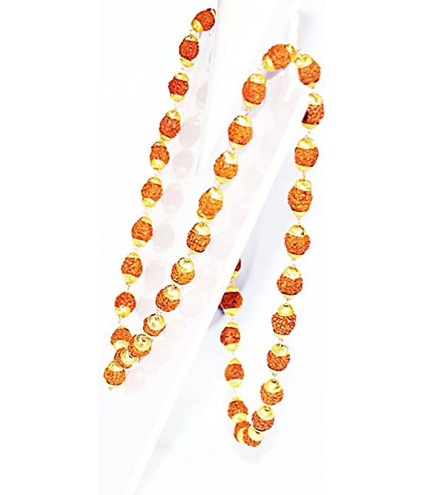 Rudraksha Golden cap mala with Real% mukhi Rudraksha And Free 3 + 4 + 5 Mukhi Nepal Rudraksha Bead